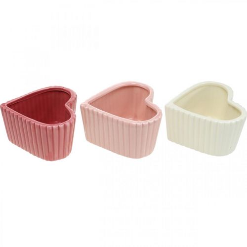 Produkt Dekoracyjne serce ceramiczne białe, różowe, mini doniczka wys. 6cm 3 szt