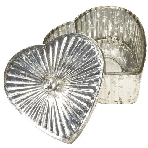 Produkt Puszka w kształcie serca z pokrywką, szklana puszka z sercem, szampan, 15,5 x 15 x 10 cm