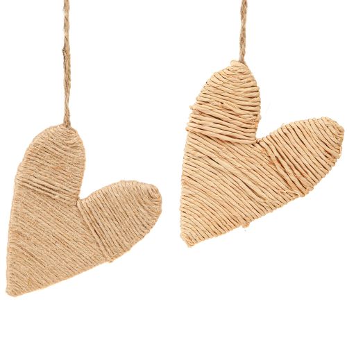 Serca do zawieszania z konopi i rafii naturalne wys. 10,5cm 8 szt.