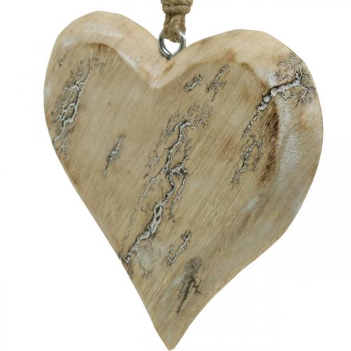 Floristik24 Dekoracja ślubna, zawieszka w kształcie serca, walentynki, dekoracja drewniana z wzorem natury, sprana biała 14×15,5cm 3szt