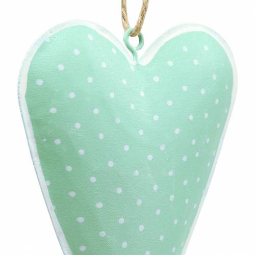 Floristik24 Zawieszka serce metalowa zielona, biała w kropki W11cm 6szt