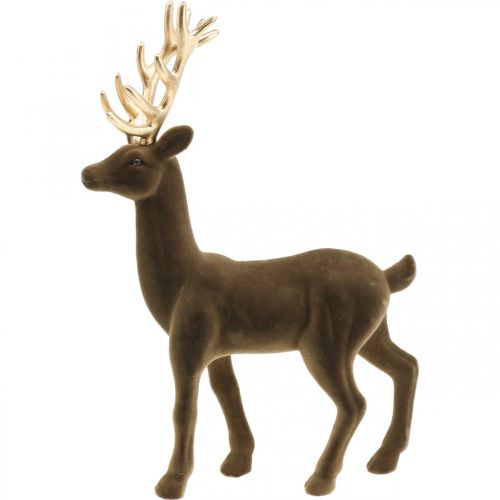 Floristik24 Deco jeleń ozdoba rysunek Deco renifer flokowany brązowy H37cm