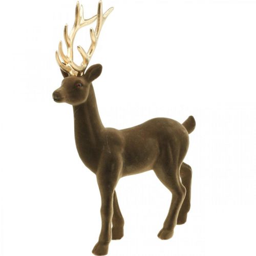 Floristik24 Deco jeleń ozdoba rysunek Deco renifer flokowany brązowy H37cm