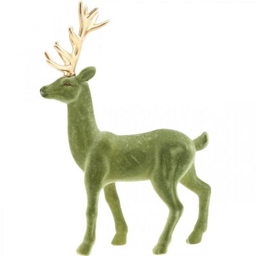 Floristik24 Dekoracyjny jeleń dekoracyjna figura dekoracyjna renifer flokowany zielony wys.37cm