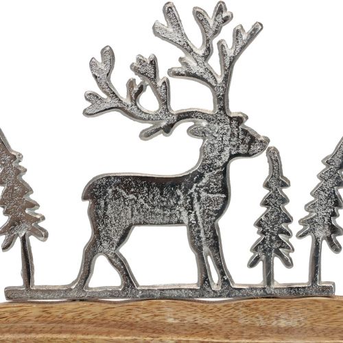 Produkt Stojak na pierścionek z dekoracją jelenia, metalowy, drewniany, srebrny Ø38cm