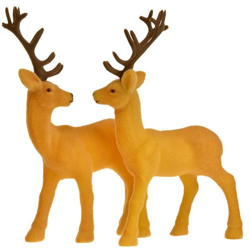 Produkt Dekoracyjny renifer w kształcie jelenia, żółto-brązowy, flokowany, wys. 20,5 cm, zestaw 2 szt