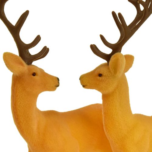Produkt Dekoracyjny renifer w kształcie jelenia, żółto-brązowy, flokowany, wys. 20,5 cm, zestaw 2 szt