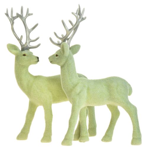 Produkt Deer Deco Renifer Zielony Szary Cielę Flokowane 20 cm Zestaw 2 szt