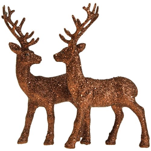 Produkt Dekoracyjna figurka jelenia, renifera, miedziana brokatowa figurka cielęca, wys. 20,5 cm, zestaw 2 sztuk