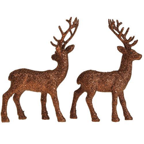 Floristik24 Dekoracyjna figurka jelenia, renifera, miedziana brokatowa figurka cielęca, wys. 20,5 cm, zestaw 2 sztuk