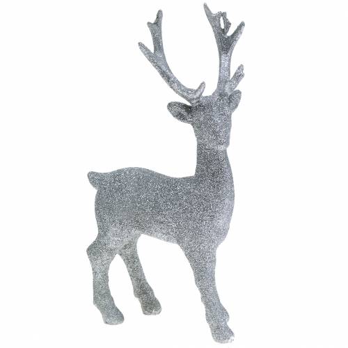 Figurka dekoracyjna jeleń srebrny brokat 25cm x 12cm