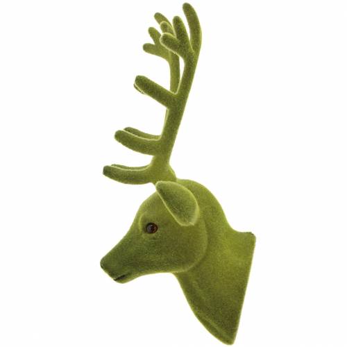 Produkt Dekoracyjna głowa jelenia flokowana zieleń mchu 10cm x 20cm 3 szt