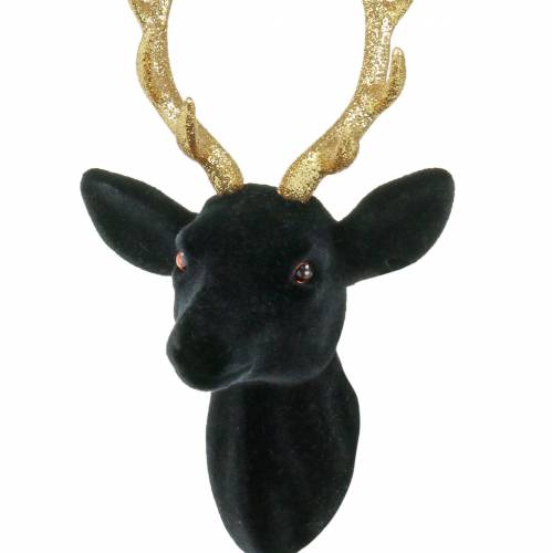 Produkt Deco Głowa jelenia flokowana czarna, złota 10cm x 20cm 3szt.