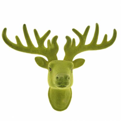 Deco Deer Head Flocked Moss Green 30cm x 23cm