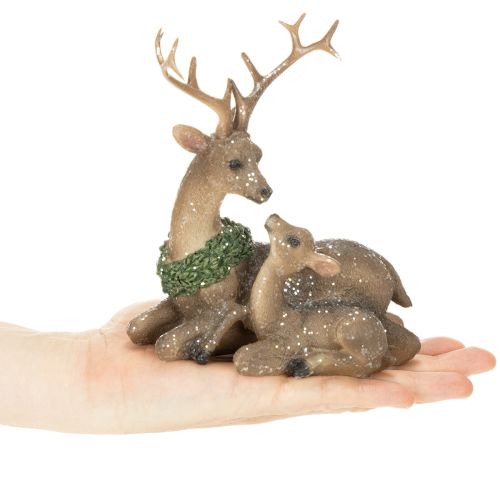 Figurka dekoracyjna rodziny jeleni ze śniegiem jako dekoracja zimowa, 17 cm | Floristik24.pl