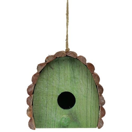 Produkt Wisząca dekoracja dla ptaków z okrągłym dachem, drewno, zielono-brązowy, 16,5×10×17cm