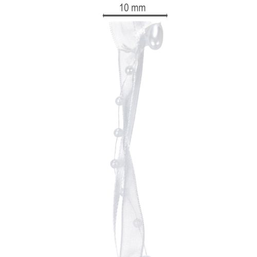 Produkt Wstążka organzowa do dekoracji ślubnej biała 10mm x 5m z serduszkami i perłami