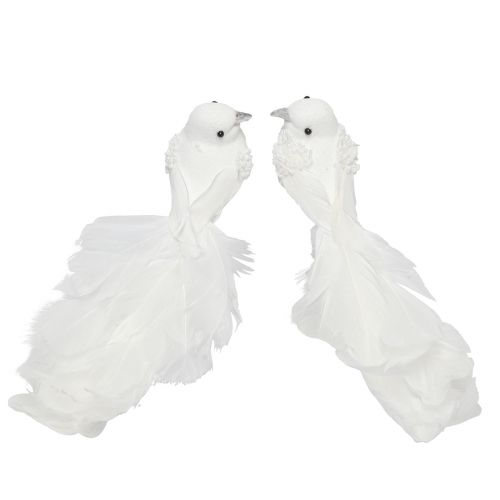 Produkt Gołębie do dekoracji ślubnych jako para gołębi na klipsie białym 22cm 2 sztuki