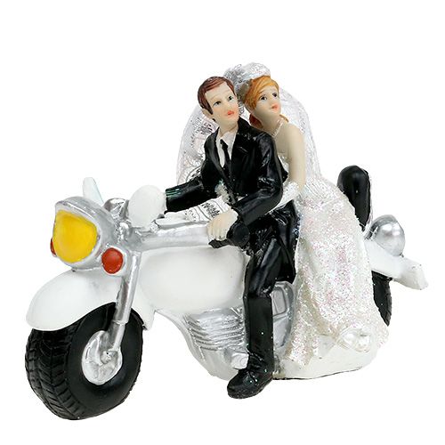 Figura ślubna panny młodej i pana młodego na motocyklu 9 cm