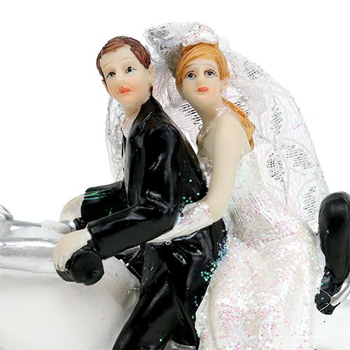 Floristik24 Figura ślubna panny młodej i pana młodego na motocyklu 9 cm