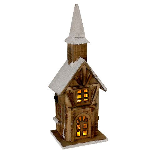 Floristik24 Kościół drewniany z oświetleniem LED natura, biały 42cm