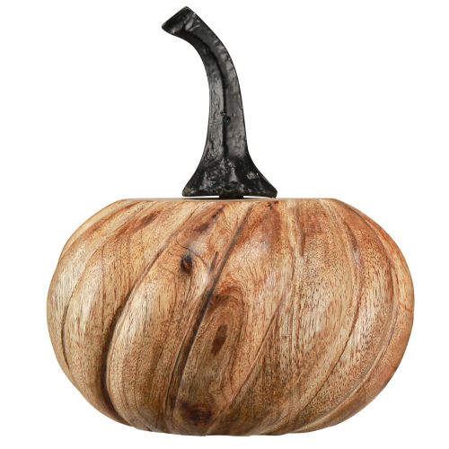 Produkt Drewniana dynia z metalowym uchwytem w kolorze naturalnym czarnym Ø12cm W13cm