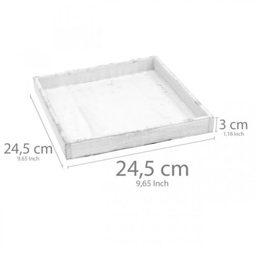 Floristik24 Taca dekoracyjna biała kwadratowa drewniana taca shabby chic 24,5 × 24,5 cm