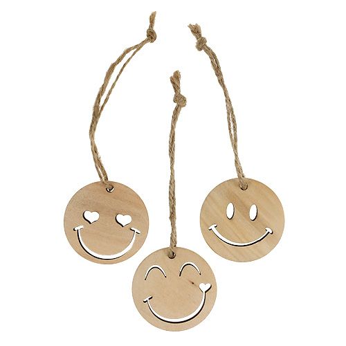 Drewniana zawieszka Emoticon Emoticon® Ø4cm naturalna 24 szt