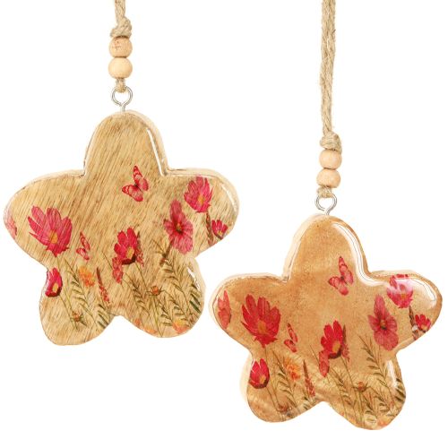Produkt Drewniana zawieszka Kwiaty wiosenne w naturalnym różu wys. 9cm 4 szt.