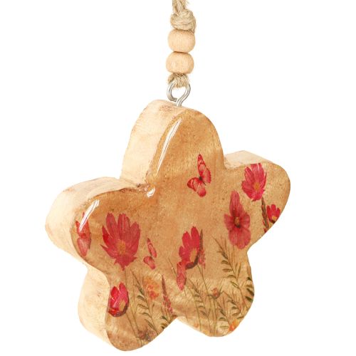 Produkt Drewniana zawieszka Kwiaty wiosenne w naturalnym różu wys. 9cm 4 szt.