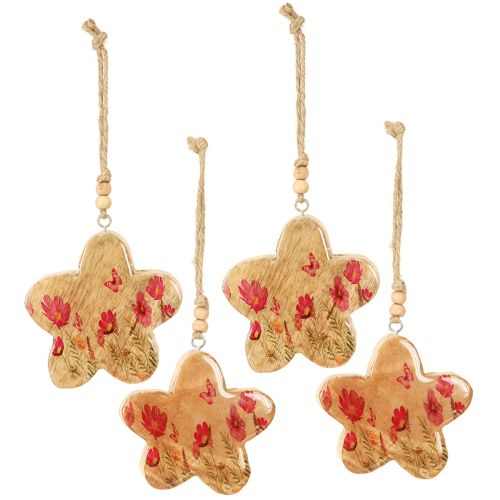 Produkt Drewniana zawieszka Kwiaty wiosenne w naturalnym różu wys. 9cm 4 szt.