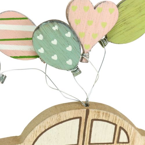 Floristik24 Autko drewniane z balonami 17cm x 15cm 2szt