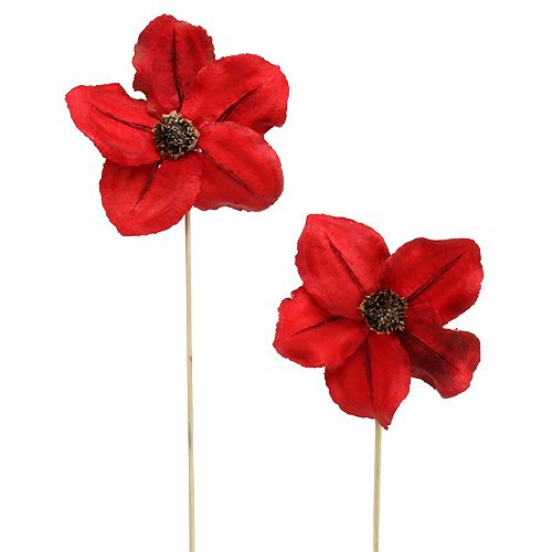Kwiatek drewniany jako zatyczka czerwony Ø9cm - 12cm L45cm 15szt