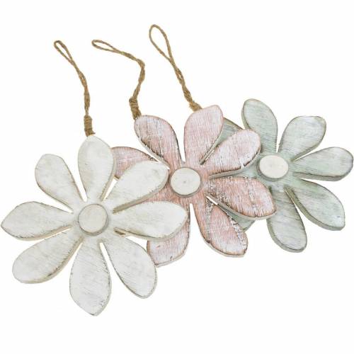 Floristik24 Pastelowe kwiaty dekoracyjne, kwiaty letnie, kwiaty drewniane, dekoracja kwiatowa do powieszenia Ø12,5cm 3szt.