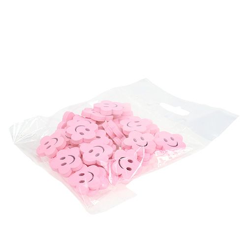 Floristik24 Drewniany kwiatek z buźką różową 2,5cm 48 szt