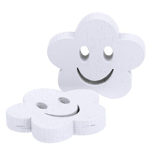 Produkt Drewniany kwiatek z twarzą biały 2,5cm 48 szt