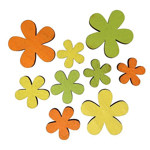 Kwiatek drewniany 2-3,5cm Pomarańczowy, Zielony, Żółty 36szt.