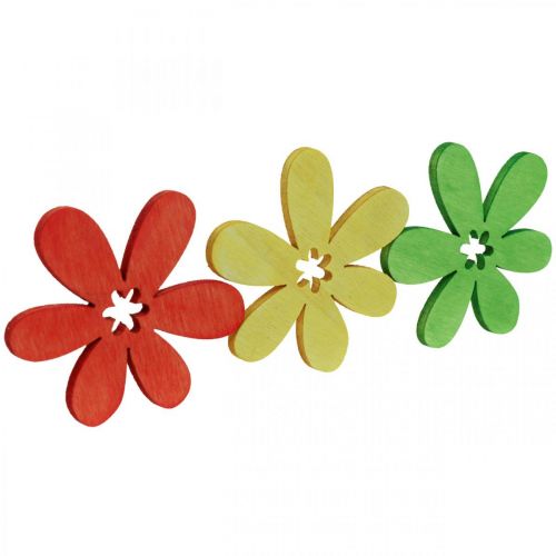 Produkt Kwiaty drewniane rozproszone dekoracje kwiaty drewniane żółte/pomarańczowe/zielone Ø4cm 72 szt