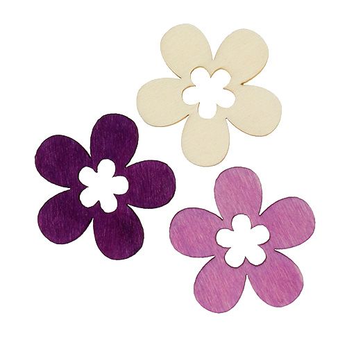 Floristik24 Różne drewniane kwiaty. Fioletowy, biały 4cm 72 szt