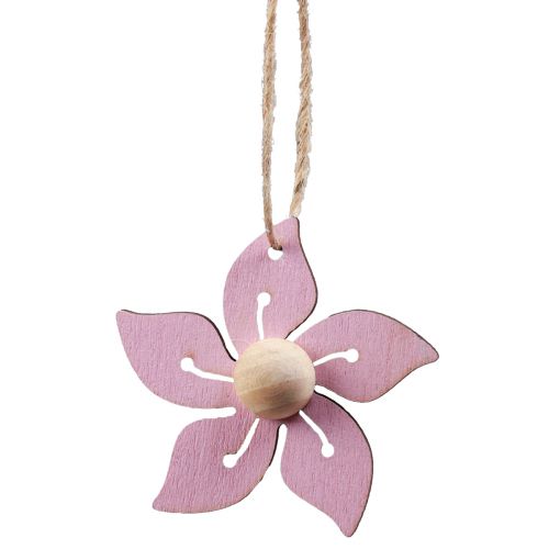Produkt Drewniane kwiaty wiszące dekoracja drewniana fioletowa, różowa, biała 4,5cm 24 szt