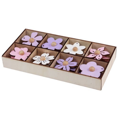 Produkt Drewniane kwiaty wiszące dekoracja drewniana fioletowa, różowa, biała 4,5cm 24 szt