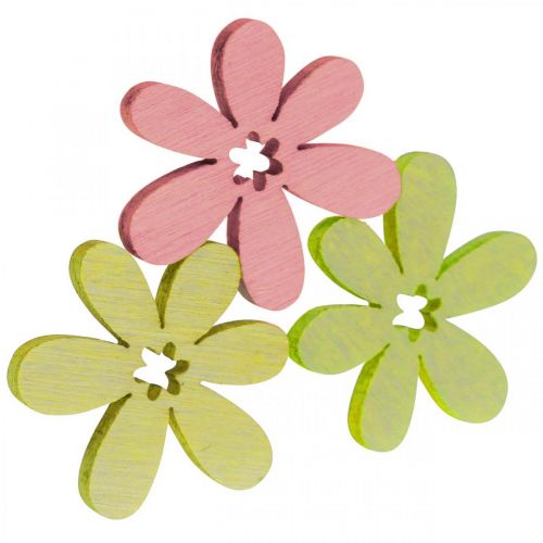 Produkt Drewniane kwiaty, dekoracja rozproszona, kwiaty, drewno, żółty/różowy/zielony, Ø2cm, 144 szt.