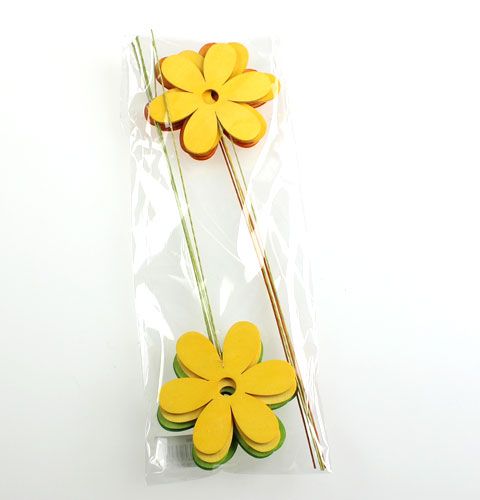 Floristik24 Kwiatek drewniany na druciku 8cm 3 kolory mix. 12szt.