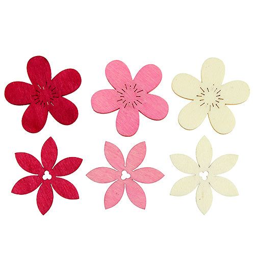 Floristik24 Kwiaty drewniane 4cm różowe asst. 72 szt