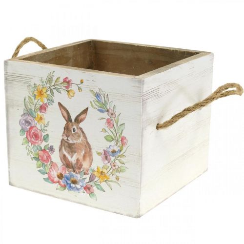 Floristik24 Doniczka dekoracyjna Shabby Wood White Bunny Planter 12×14×14cm