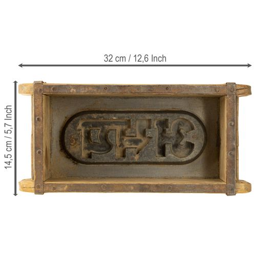 Produkt Drewniana dekoracja w kształcie cegły vintage, brązowa, rdzawa 31×14,5cm wys. 9cm
