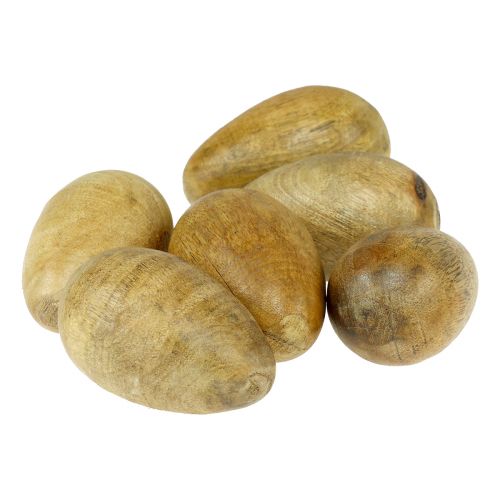 Produkt Jajka drewniane drewno mango w siatce jutowej Dekoracja wielkanocna naturalna 7–8cm 6szt