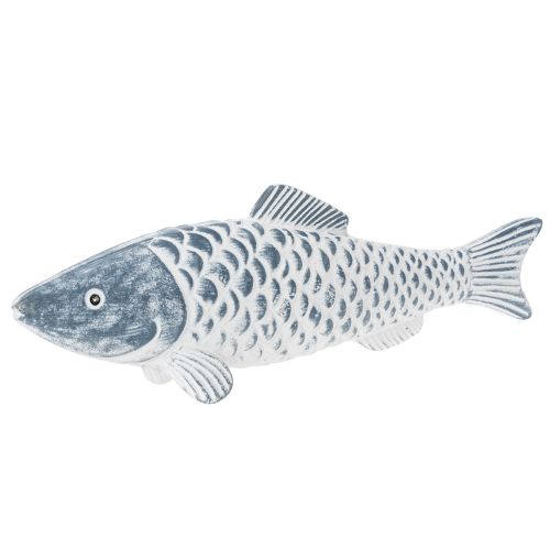 Drewniana ryba w kolorze niebiesko-białym, dekoracja w kształcie ryby, mączka drzewna, 35 cm, 1 sztuka kupić | Floristik24.pl