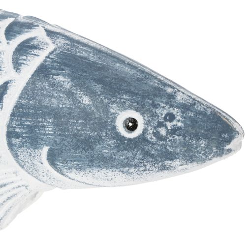 Drewniana ryba w kolorze niebiesko-białym, dekoracja w kształcie ryby, mączka drzewna, 35 cm, 1 sztuka | Floristik24.pl