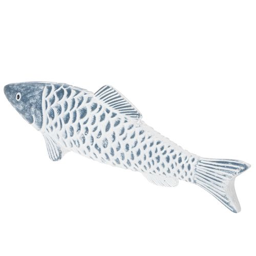 Drewniana ryba w kolorze niebiesko-białym, dekoracja w kształcie ryby, mączka drzewna, 35 cm, 1 sztuka | Floristik24.pl